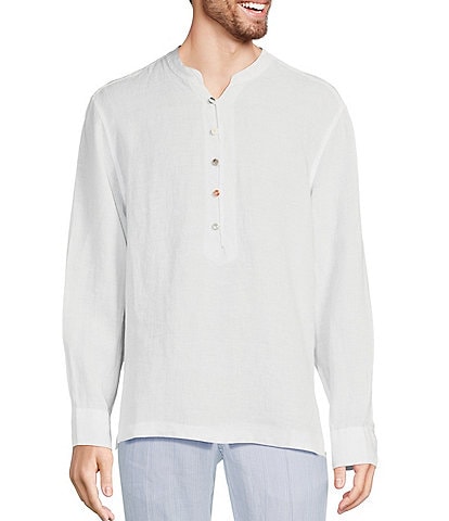 Murano Baird McNutt Linen Mandarin Collar Long Sleeve Popover Woven Shirt