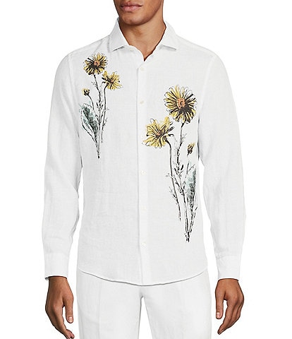 Murano Baird McNutt Linen Slim-Fit Floral Print Long Sleeve Woven Shirt