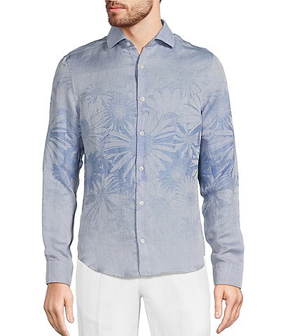 Murano Baird McNutt Linen Slim-Fit Jacquard Long Sleeve Woven Shirt