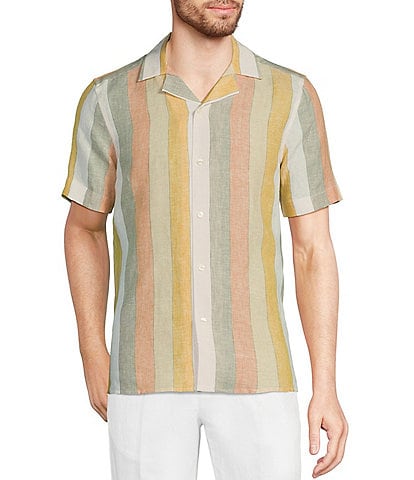 Murano Baird McNutt Linen Slim-Fit Multi Stripe Short Sleeve Woven Camp Shirt