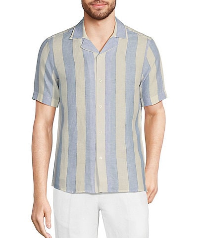 Murano Baird McNutt Linen Slim-Fit Small Stripe Short-Sleeve Woven Camp Shirt