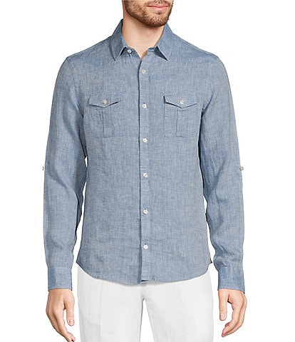 Murano Baird McNutt Linen Slim Fit Two Pocket Solid Long Sleeve Shirt