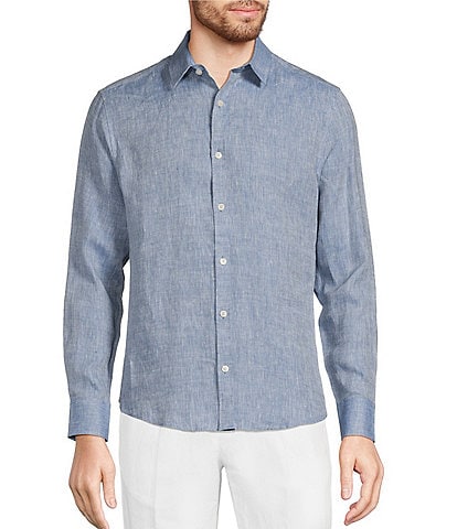 Murano Baird McNutt Linen Solid Long Sleeve Woven Shirt