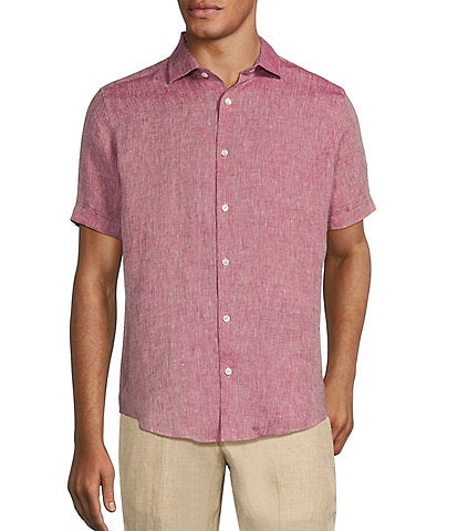 Murano Baird McNutt Linen Solid Short Sleeve Woven Shirt