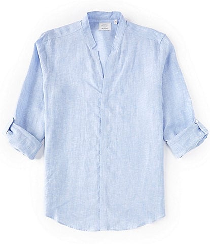 Murano Big & Tall Baird McNutt Linen Mandarin Collar Roll-Tab Long-Sleeve Woven Shirt