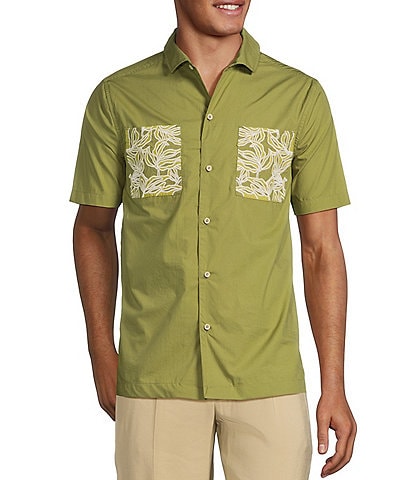 Murano Big & Tall Crocodile World Collection Slim Fit Applique Pocket Short Sleeve Woven Camp Shirt