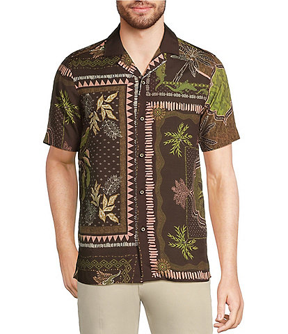Murano Big & Tall Crocodile World Collection Slim Fit Placed Bandana Print Short Sleeve Woven Camp Shirt