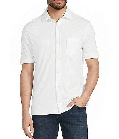 Murano Big & Tall Liquid Luxury Short Sleeve Knit Interlock Solid Button Front Shirt