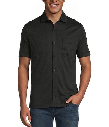 Murano Big & Tall Liquid Luxury Short Sleeve Knit Interlock Solid Button Front Shirt