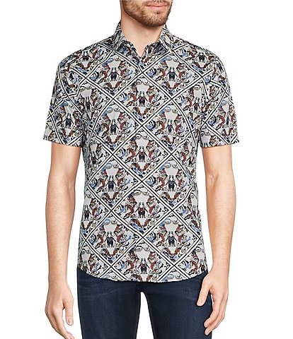 Murano Big & Tall Looking Glass Collection Slim Fit Pieced Print Short Sleeve Shirt