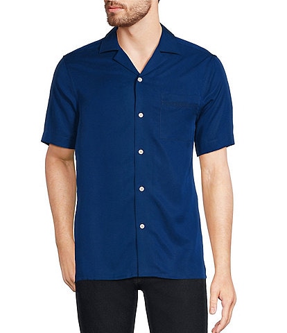 Murano Big & Tall Modern Maritime Collection Slim-Fit Solid Short Sleeve Woven Camp Shirt