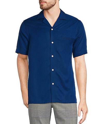 Murano Big & Tall Modern Maritime Collection Slim-Fit Solid Short Sleeve Woven Camp Shirt