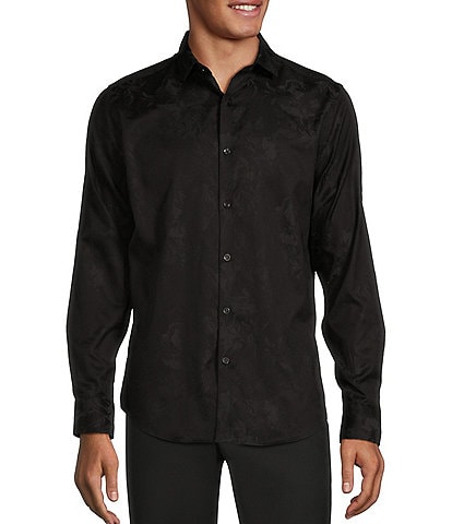 Murano Big & Tall Slim Fit Jacquard Long Sleeve Woven Shirt