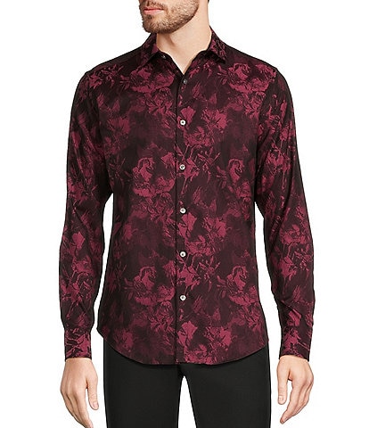 Murano Big & Tall Slim Fit Jacquard Long Sleeve Woven Shirt