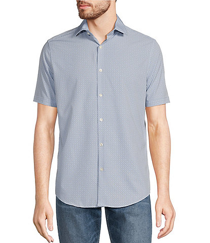Murano Big & Tall Slim Fit Performance Geometric Print Short Sleeve Woven Shirt