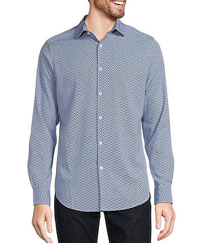 Murano Big & Tall Slim-Fit Performance Stretch Diamond Geometric Print Long Sleeve Woven Shirt