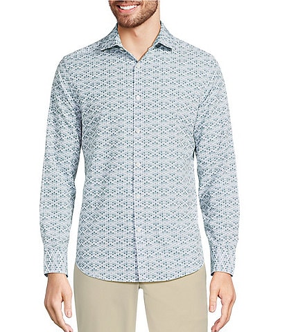 Murano Big & Tall Slim Fit Performance Stretch Diamond Print Long Sleeve Woven Shirt