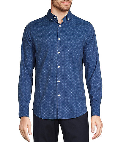 Murano Big & Tall Slim Fit Performance Stretch Geometric Print Long Sleeve Woven Shirt