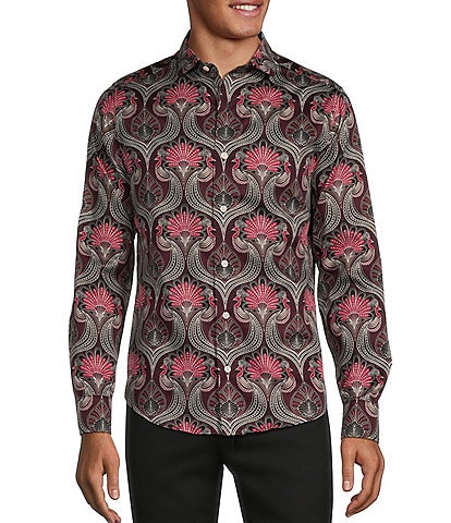 Murano Big & Tall Timeless Twenties Collection Slim Fit Deco Peacock Long Sleeve Woven Shirt