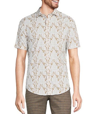 Murano Big & Tall Wanderin West Collection Slim Fit Cowskull Print Short Sleeve Woven Shirt