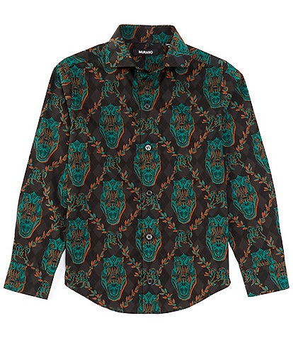 Murano Big Boys 8-20 Dino Print Long Sleeve Woven Shirt