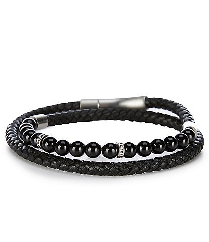Murano Black Leather Beaded Bracelet