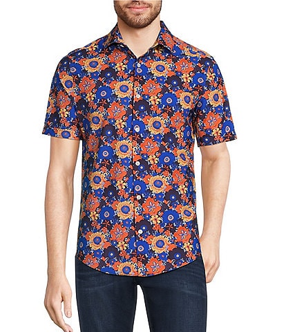 Murano Collezione Canclini Slim Fit Performance Stretch Floral Print Short Sleeve Woven Shirt