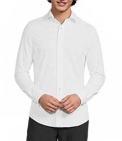 Murano Collezione Eurojersey Slim Fit Solid Textured Long Sleeve Woven Shirt