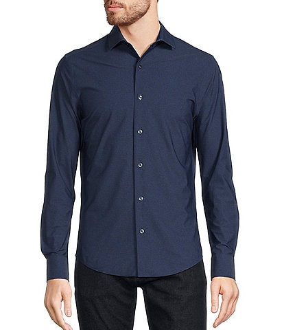 Murano Collezione Slim-Fit Small Texture Pattern Long Sleeve Woven Shirt