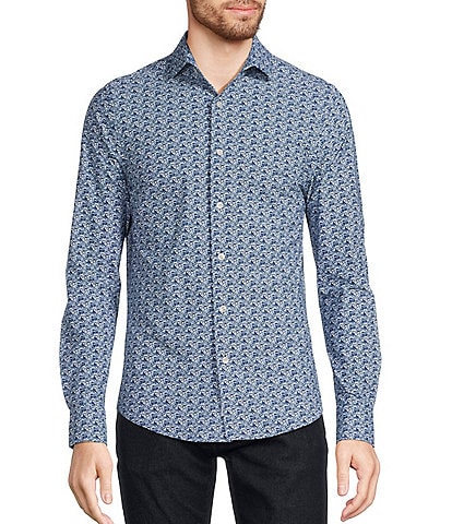 Murano Collezione Slim-Fit Wave Pattern Long Sleeve Woven Shirt