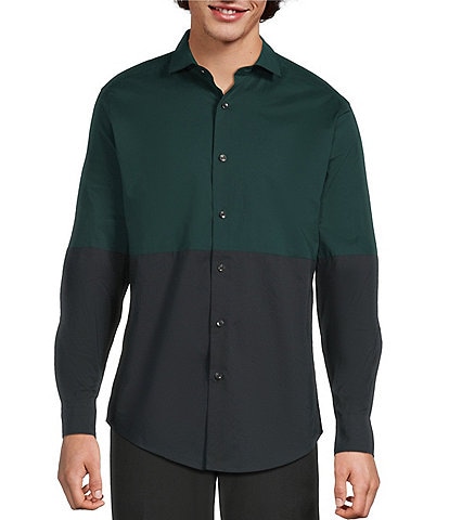 Murano Color Block Sateen Long Sleeve Woven Shirt