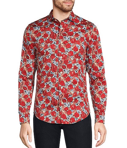 Murano Corsa Di Cavalli Derby Collection Slim-Fit Rose Print Long Sleeve Woven Shirt