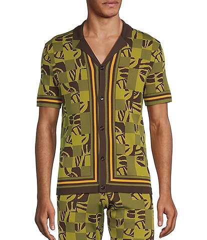 Murano Crocodile World Collection Block Jacquard Short Sleeve Woven Camp Shirt