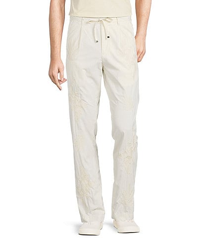 Murano Crocodile World Collection Lucas Fit Pleated Drawstring Embroidered Pants