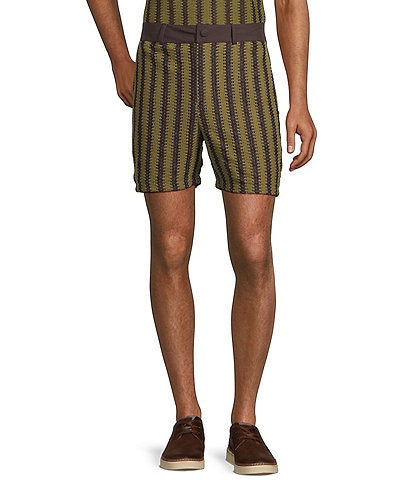 Murano Crocodile World Collection Open Weave Stripe 5.5" Inseam Shorts