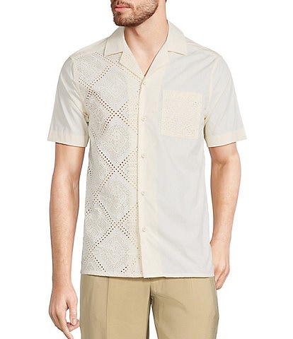 Murano Crocodile World Collection Slim Fit Contrast Eyelet Short Sleeve Woven Camp Shirt