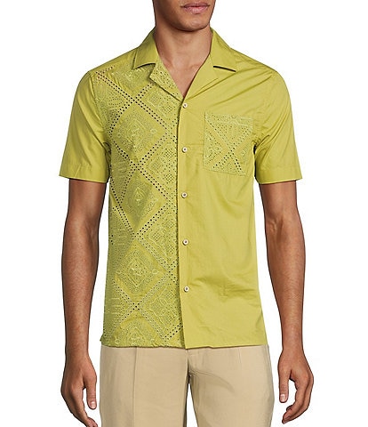 Murano Crocodile World Collection Slim Fit Contrast Eyelet Short Sleeve Woven Camp Shirt