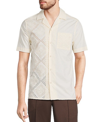 Murano Crocodile World Collection Slim Fit Contrast Eyelet Short Sleeve Woven Camp Shirt