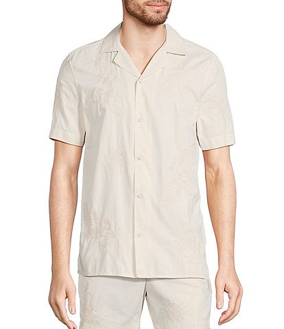Murano Crocodile World Collection Slim Fit Place Print Embroidered Short Sleeve Woven Camp Shirt
