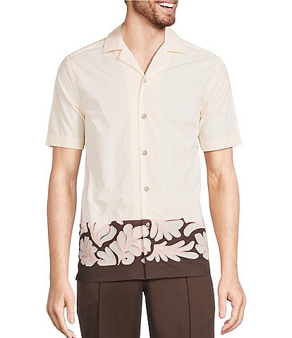 Murano Crocodile World Collection Slim Fit Placed Embroidery Short Sleeve Woven Camp Shirt