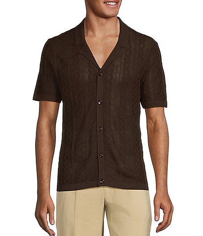 Murano Crocodile World Collection Textured Short Sleeve Woven Camp Shirt