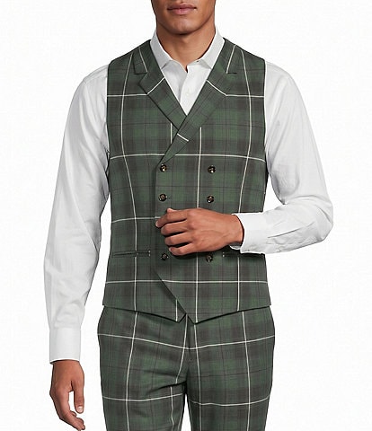 Murano Double Breasted Plaid Suit Separates Vest