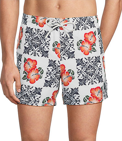 Murano Hibiscus Tile 5#double; Inseam Coordinating Cabana Swim Trunks