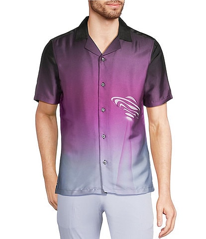 Murano Interdimensional Collection Slim Fit Ombre UFO Print Short Sleeve Woven Camp Shirt