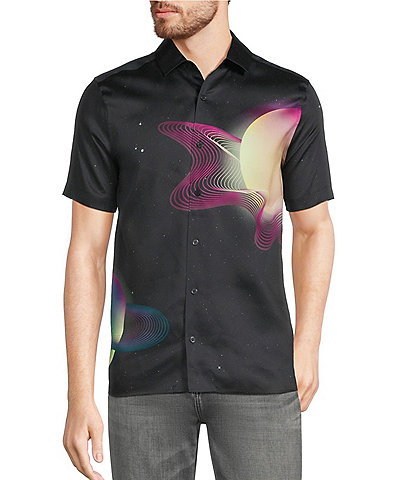 Murano Interdimensional Collection Slim Fit Planet Applique Short Sleeve Convertible Woven Camp Shirt