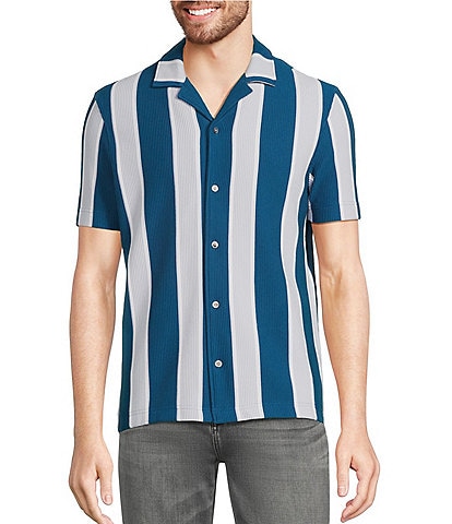 Murano Interdimensional Collection Slim Fit Striped Rib Camp Collar Knit Shirt