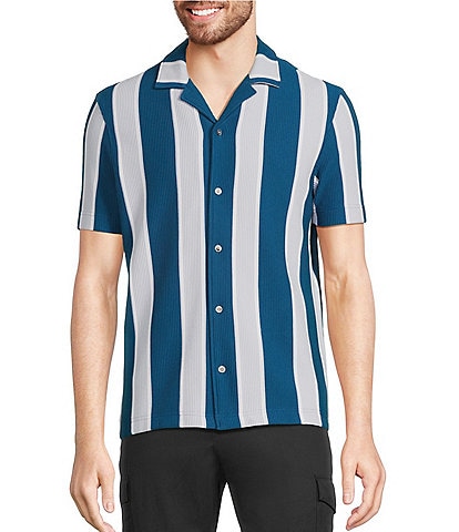 Murano Interdimensional Collection Slim Fit Striped Rib Camp Collar Knit Shirt