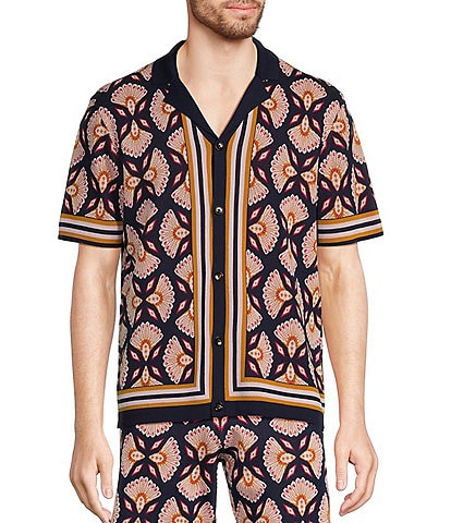Murano Jewels of Jaipur Collection Geo Jacquard Short Sleeve Woven Camp Shirt