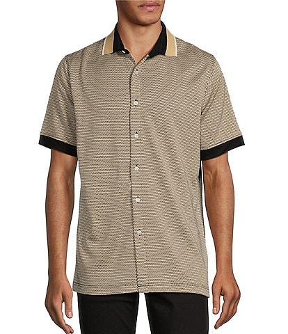 Murano Liquid Luxury Classic Fit Multi Color Jacquard Short Sleeve Coatfront Shirt