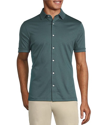 Murano Liquid Luxury Classic Fit Solid Coat Front Short Sleeve Woven Shirt